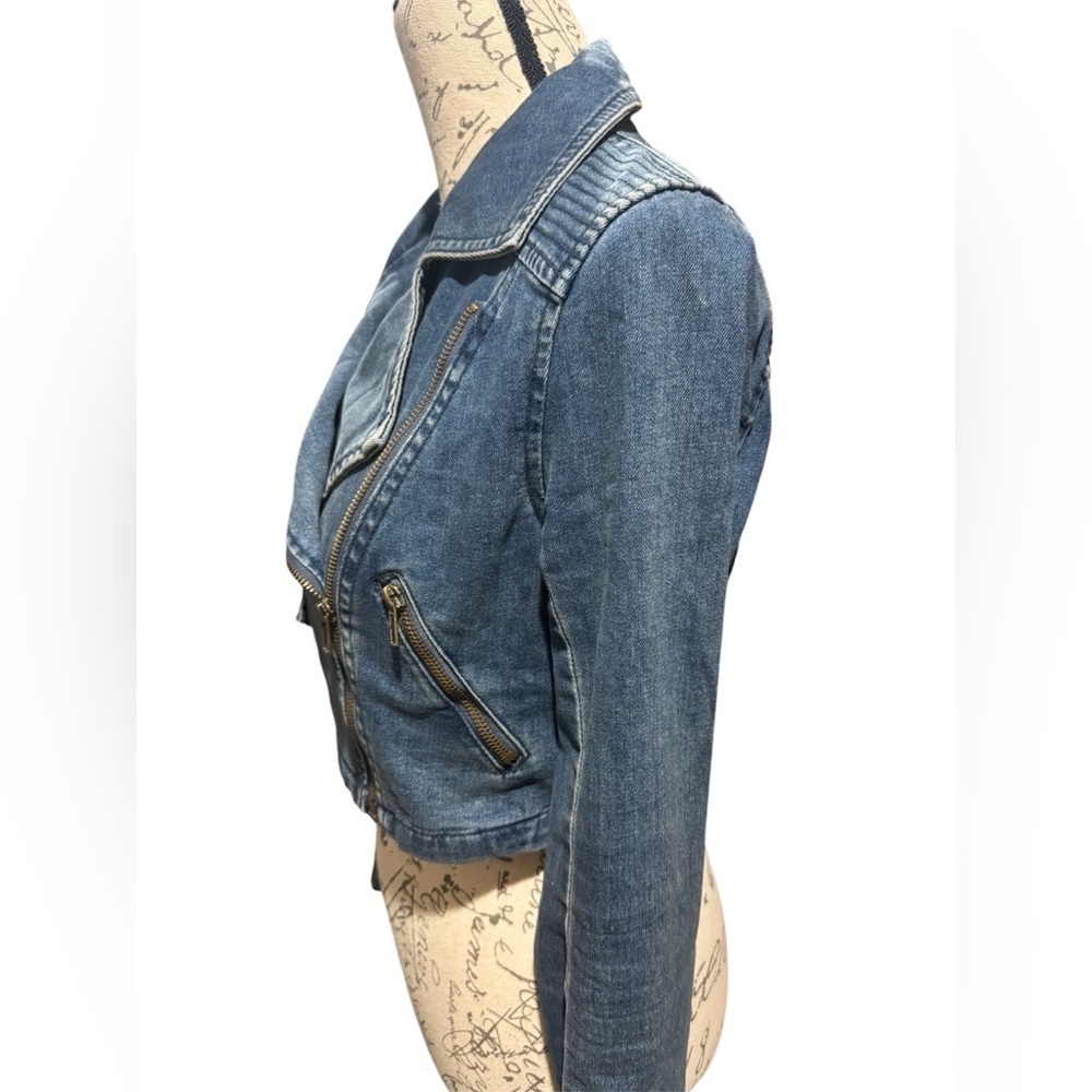 Free People Denim Cropped Moto Jacket Women’s Size Small - Picture 3 of 12